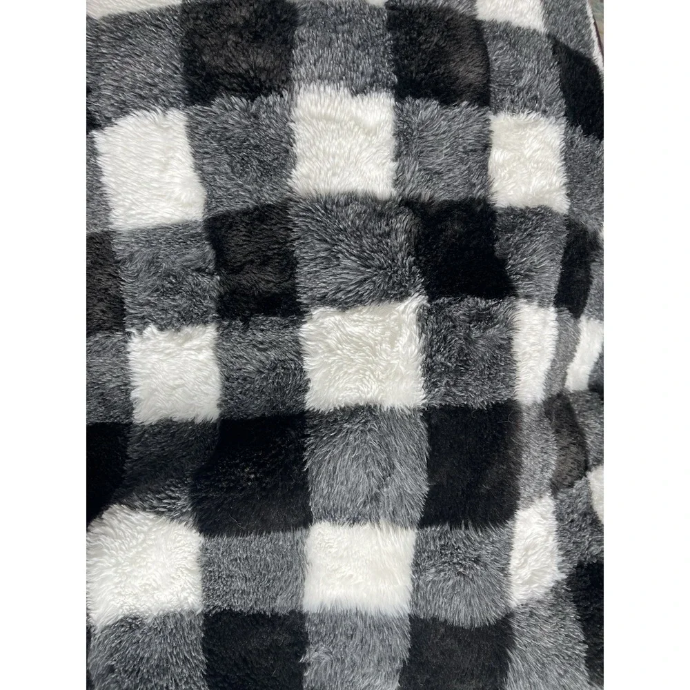 Minky Couture Throw Blanket Check Black/Gray/White Reversible 36 x 30 in - Picture 2 of 2